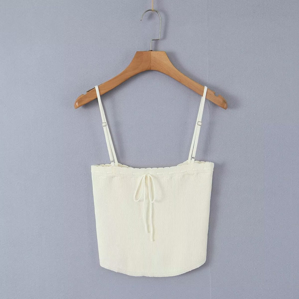 The Margot Three-Piece Knit Set in Beige suspenders
