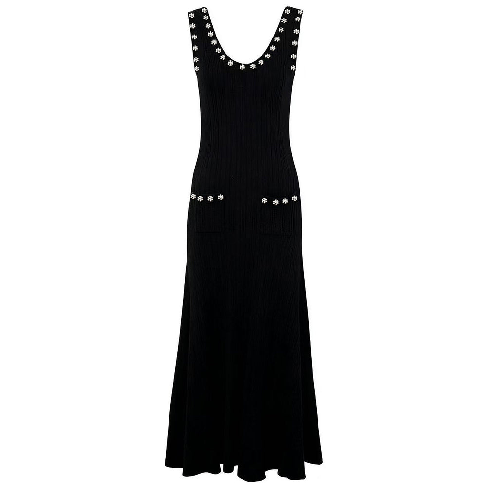 The Lumina Two-Piece Viscose Knit Cardigan & Sleeveless Slip Dress Set in Black - Slip Dress