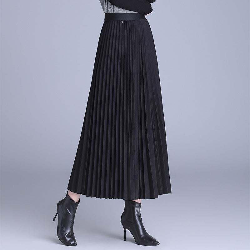 The Maren Draped Pleated Midi Skirt in Black