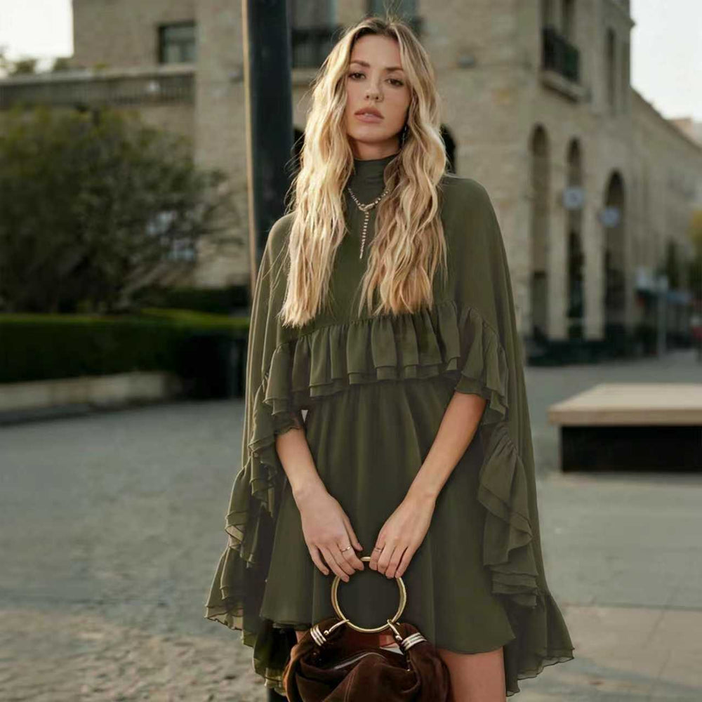 The Audrey Two-Piece Mock-Neck Sleeveless Top & A-Line Midi Skirt Set in Military Green