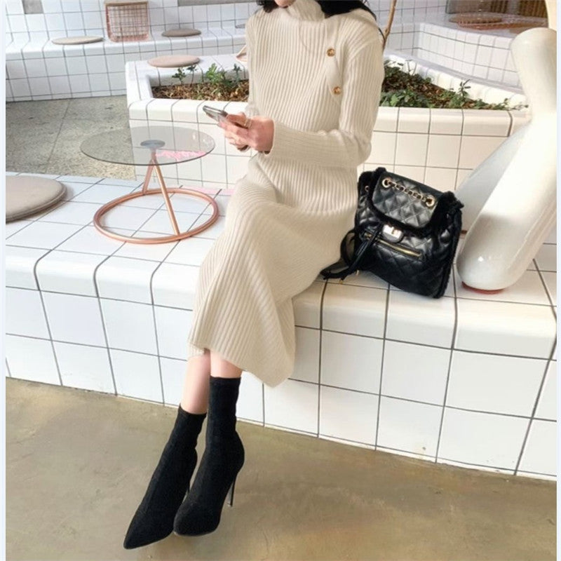 Turtleneck Knitted Mid-Length Dress