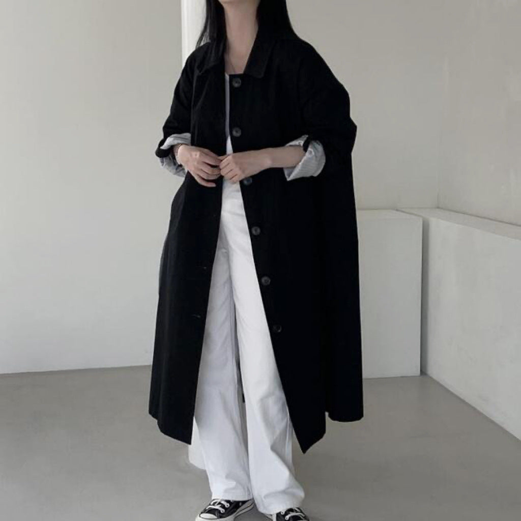 Womens Single-Breasted Long Trench Coat