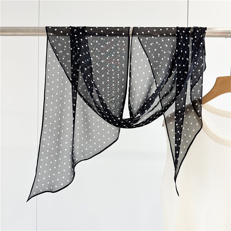 The Juno Polka-Dot Skinny Scarf in Black Small Dot