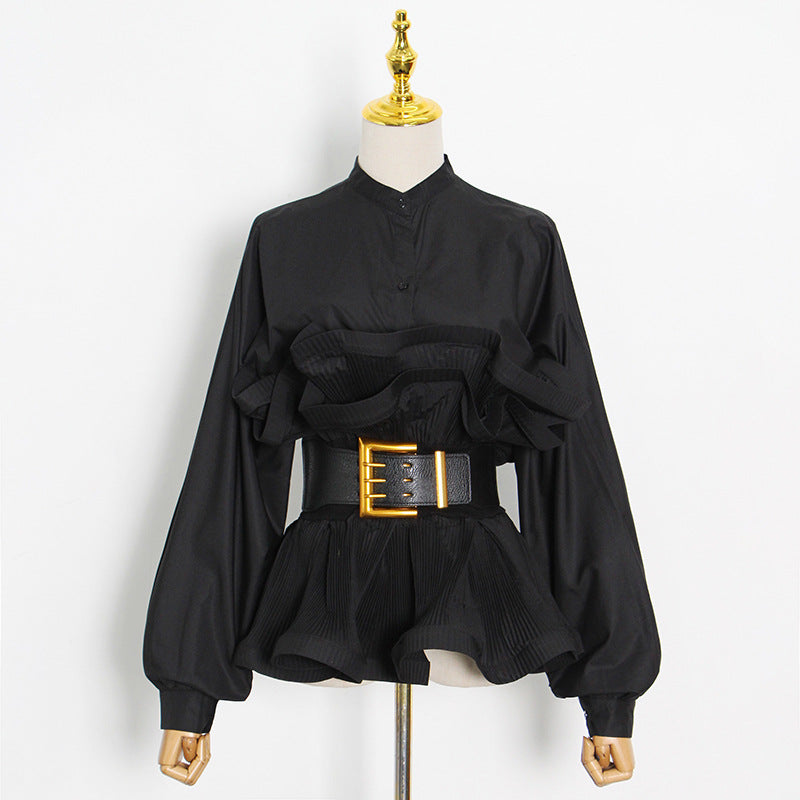 Fashion Womens Stand Collar Long Sleeve Shirt