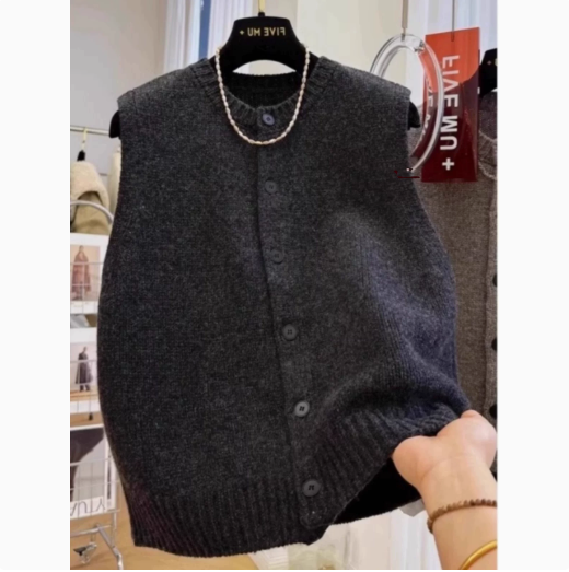 The Agnes Button-Front Knit Vest in Dark Gray