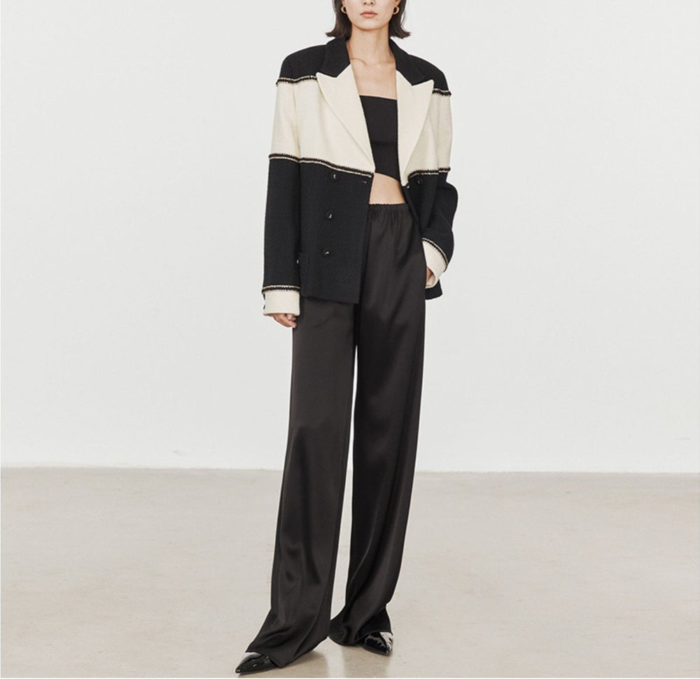 The Celeste Satin-Finish High-Waist Wide-Leg Pants in Black
