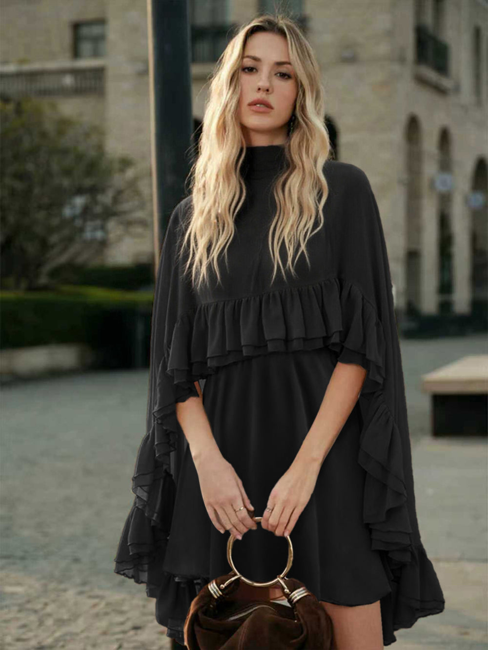 The Audrey Two-Piece Mock-Neck Sleeveless Top & A-Line Midi Skirt Set in Black