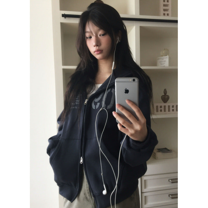 The Remy Oversized Zip-Up Hoodie in Navy