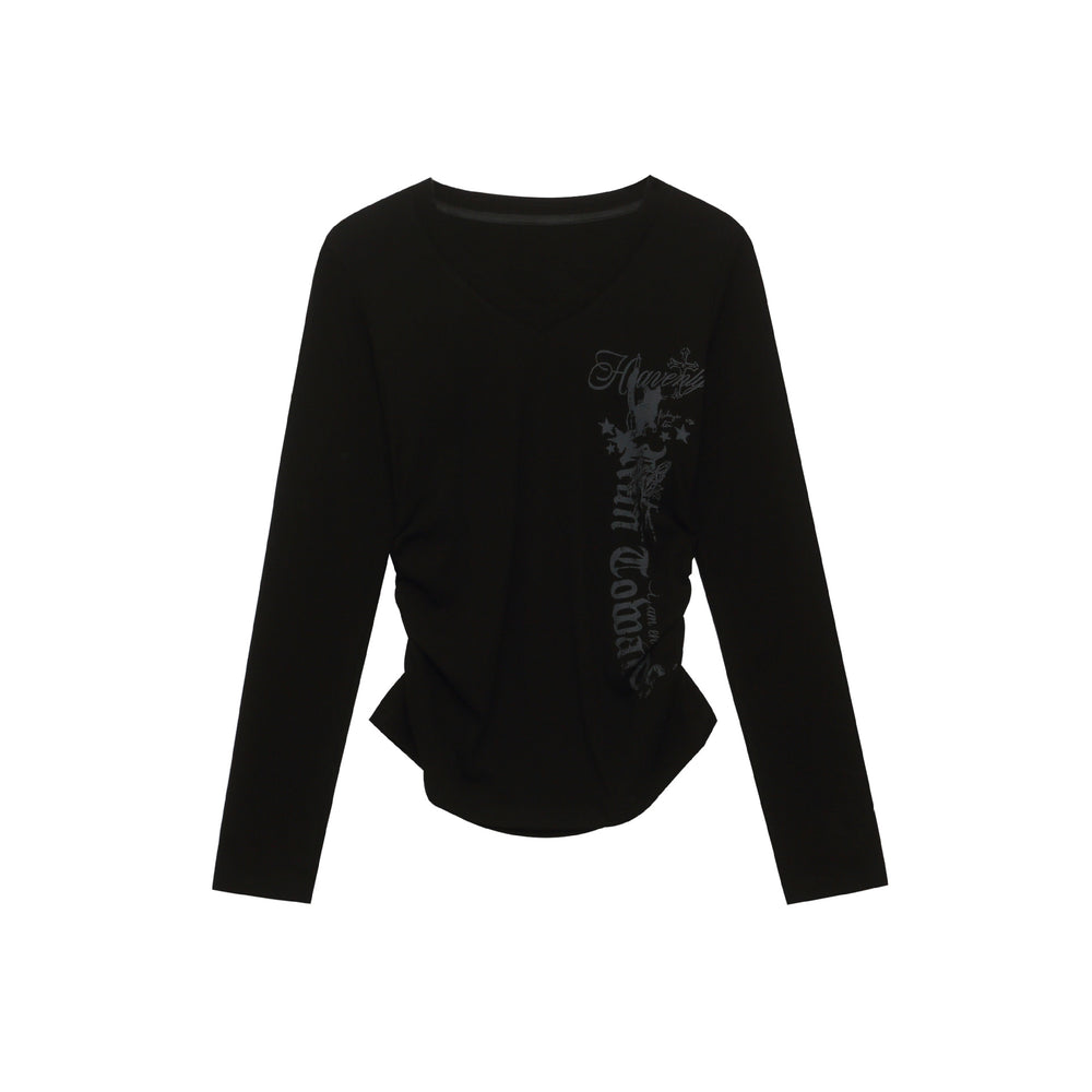 Womens Letter Print V-Neck T-Shirt