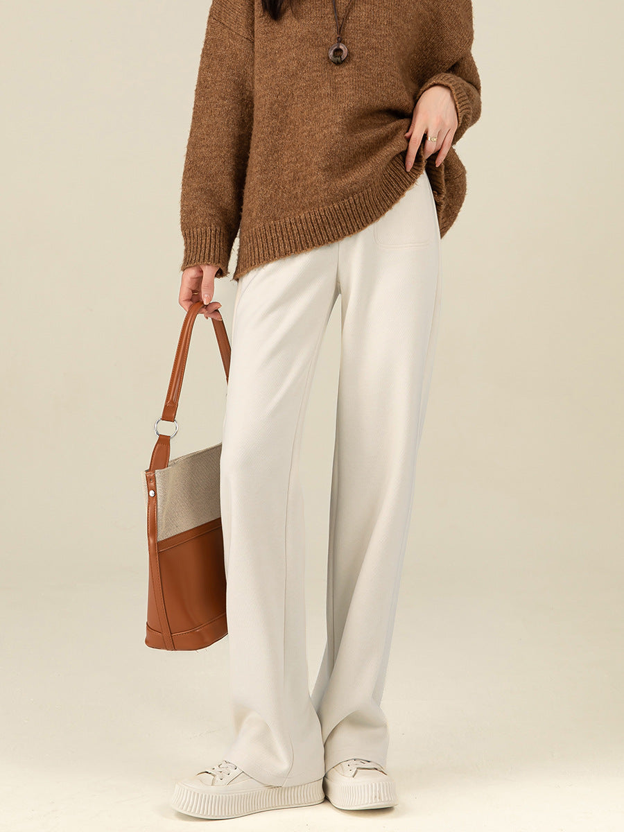 The Wren Brushed Wide-Leg Trousers in Cream - Ankle Length