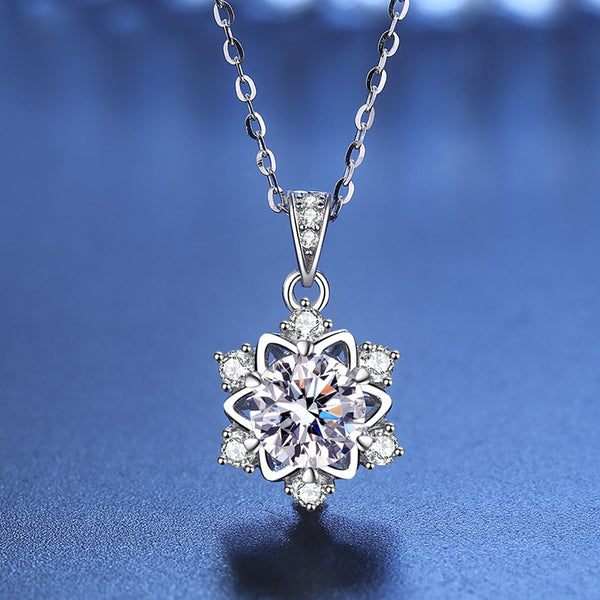 The Neve Snowflake Moissanite Pendant in 1ct Cubic Zirconia