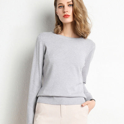 The Nora Fine-Knit Crewneck Sweater in Gray