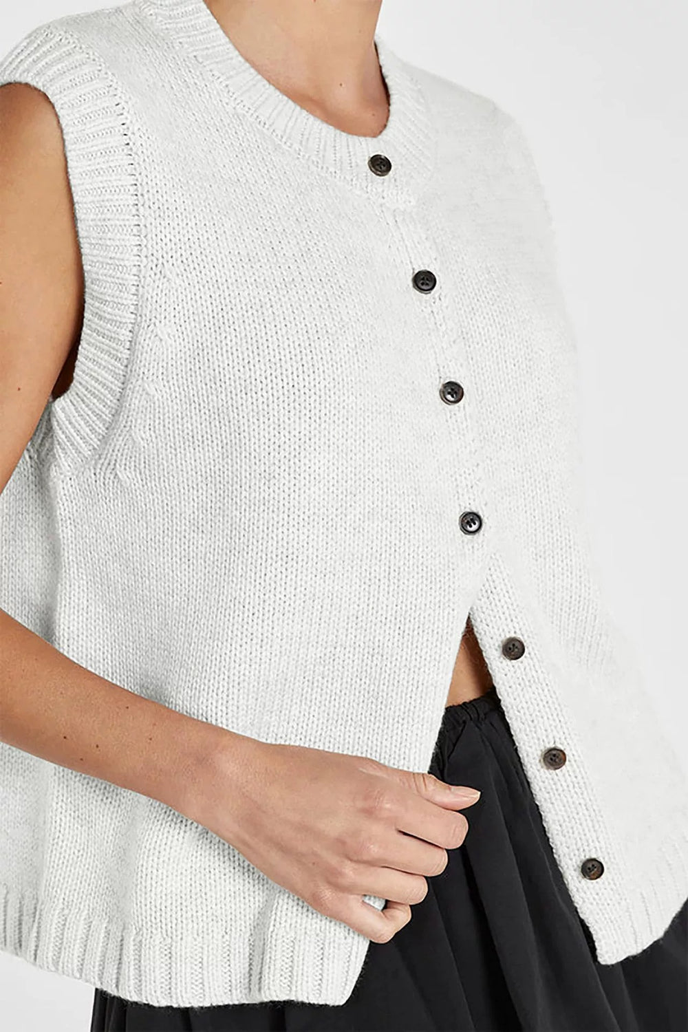 The Agnes Button-Front Knit Vest in Ivory