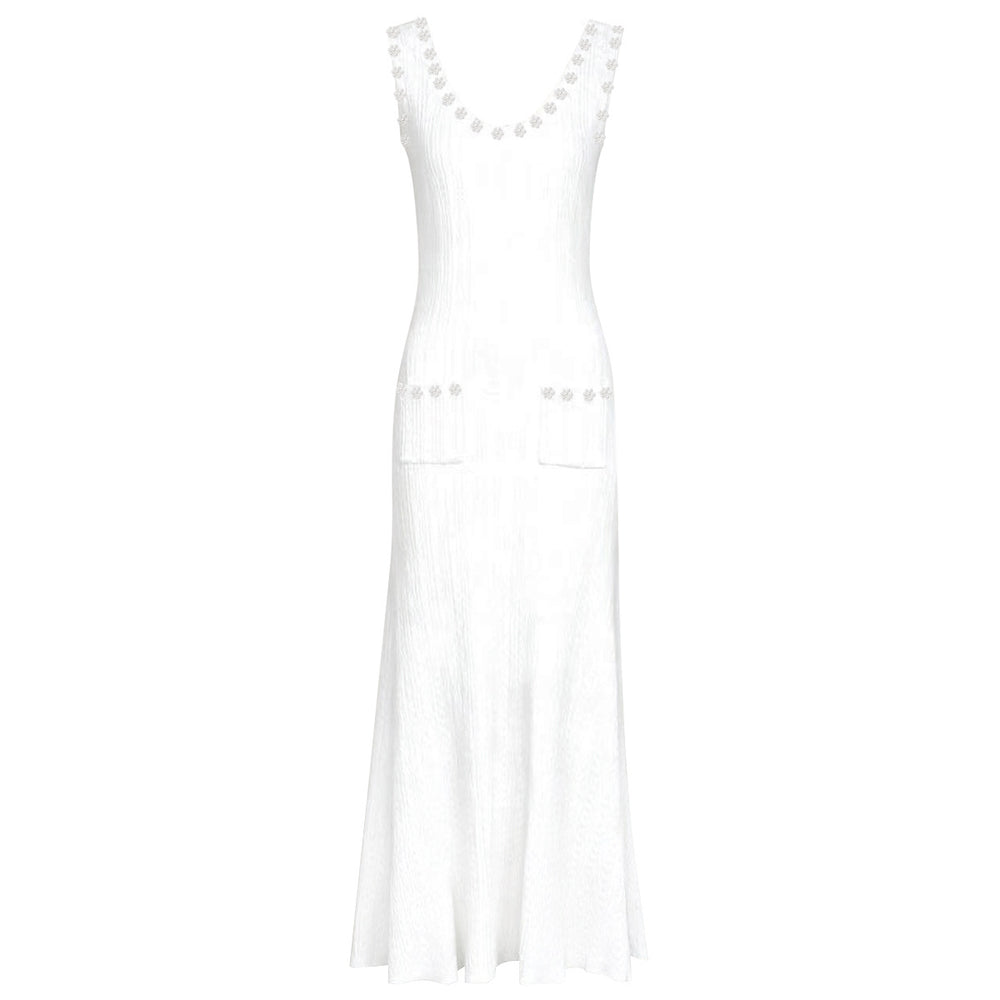 The Lumina Two-Piece Viscose Knit Cardigan & Sleeveless Slip Dress Set in White - Slip Dress