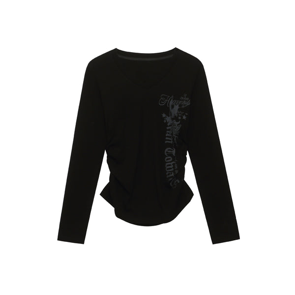 Womens Letter Print V-Neck T-Shirt