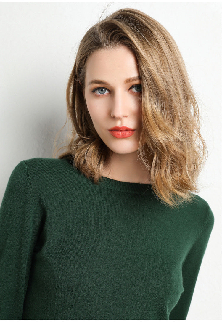 The Nora Fine-Knit Crewneck Sweater in Dark Green