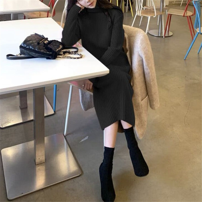 Turtleneck Knitted Mid-Length Dress