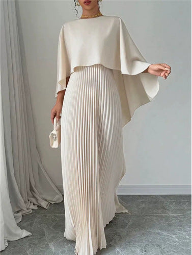 The Elysian Two-Piece Column Maxi Dress & Draped Shawl Set in Off-white