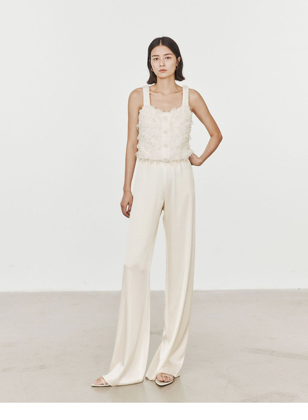 The Celeste Satin-Finish High-Waist Wide-Leg Pants in White