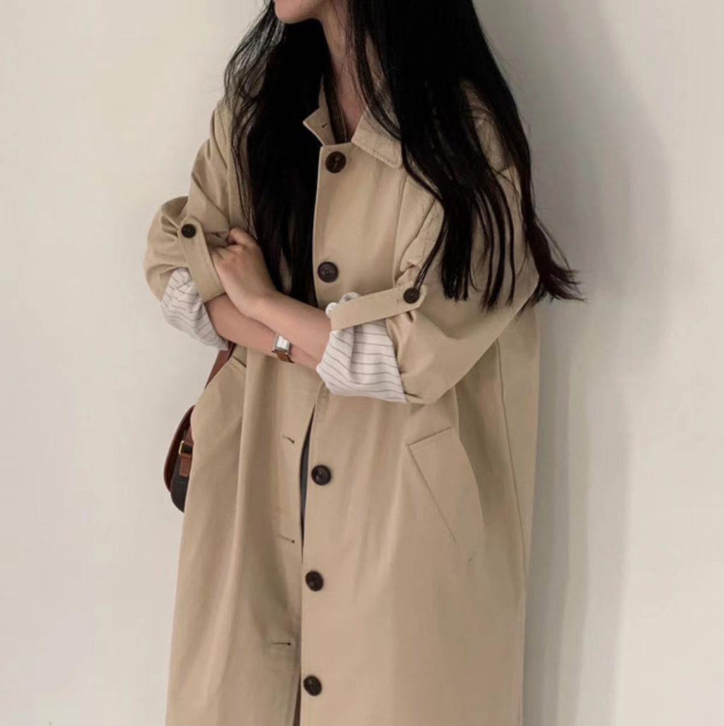 Womens Single-Breasted Long Trench Coat