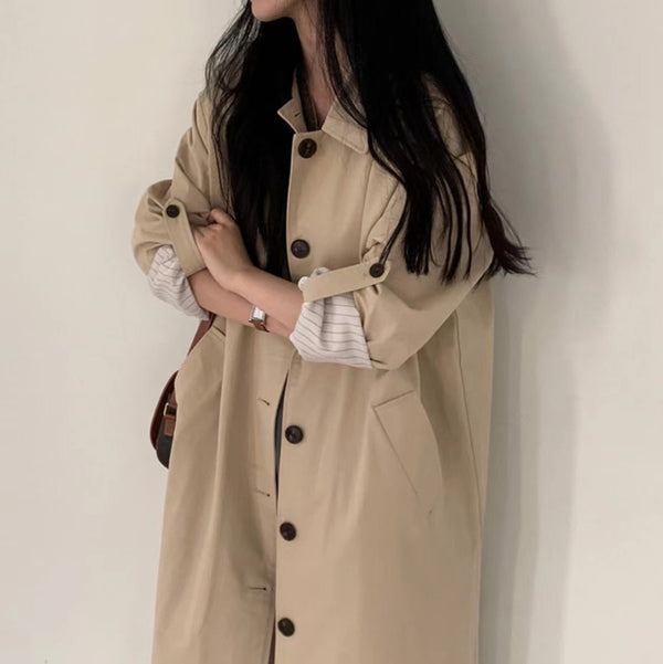 Womens Single-Breasted Long Trench Coat
