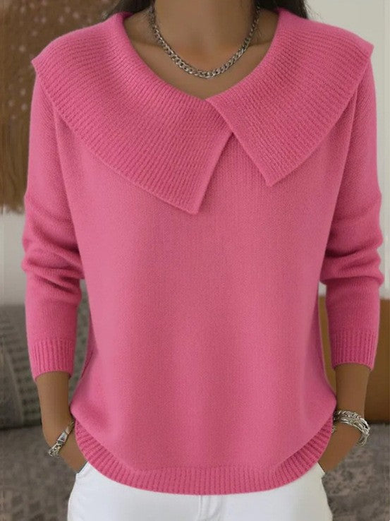 The Capucine Wide-Collar Knit Sweater in Pink