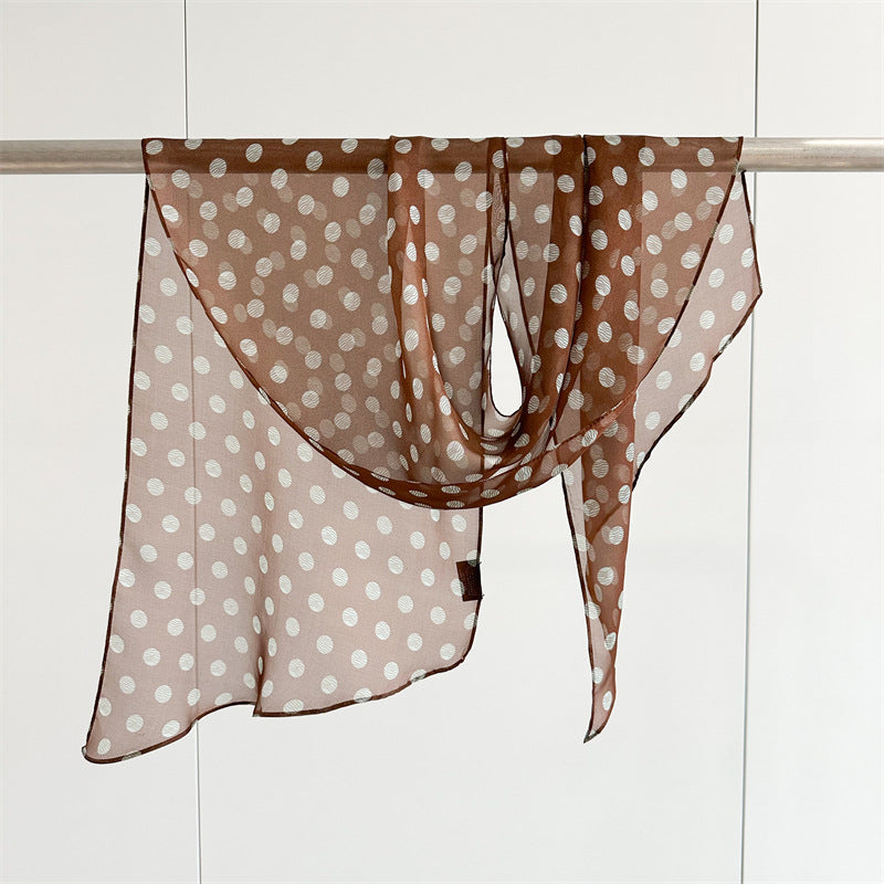 The Juno Polka-Dot Skinny Scarf in Brown Dot