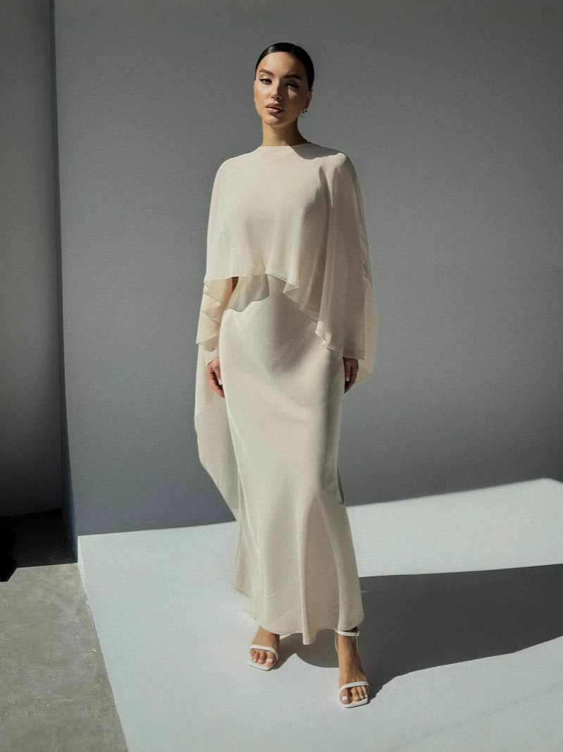 The Valérie Two-Piece Chiffon Cape-Shawl & Column Maxi Dress Set, photo 6