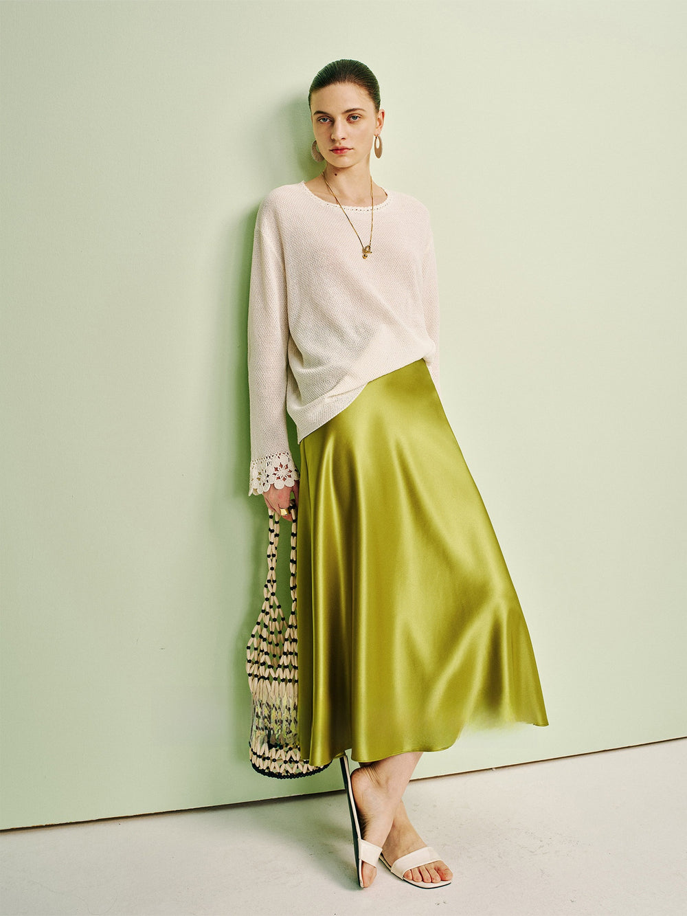 The Odette Triacetate Satin Mermaid Midi Skirt, photo 4