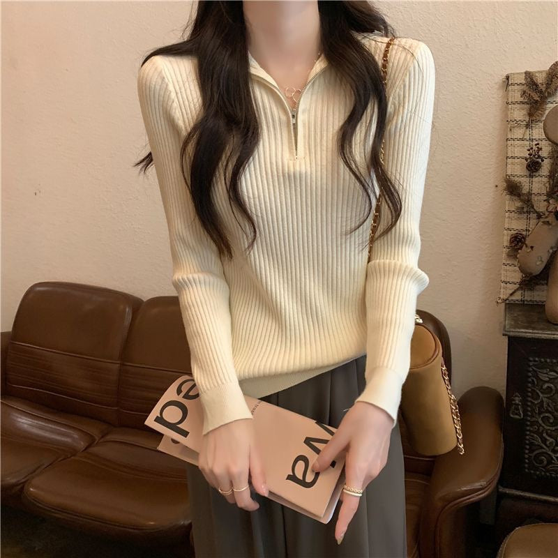 The Sabine Half-Zip Collar Knit Sweater in Oatmeal
