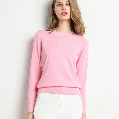 The Nora Fine-Knit Crewneck Sweater in Pink
