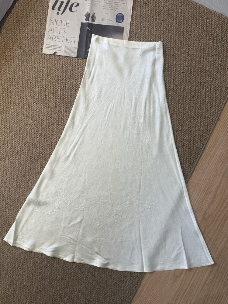 The Odette Triacetate Satin Mermaid Midi Skirt in Pearl White
