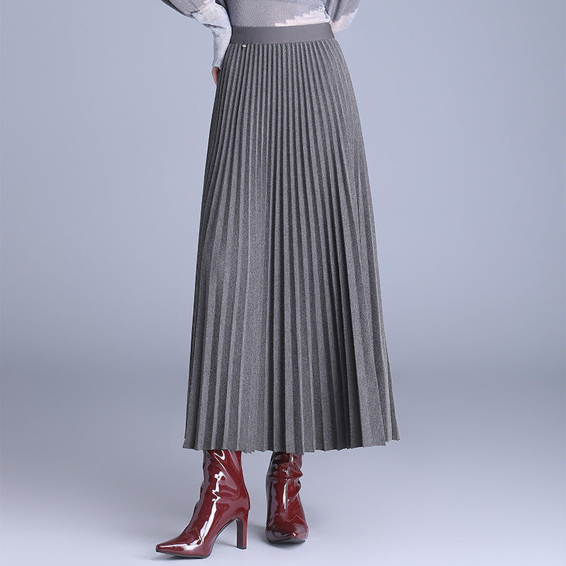 The Maren Draped Pleated Midi Skirt in Grey