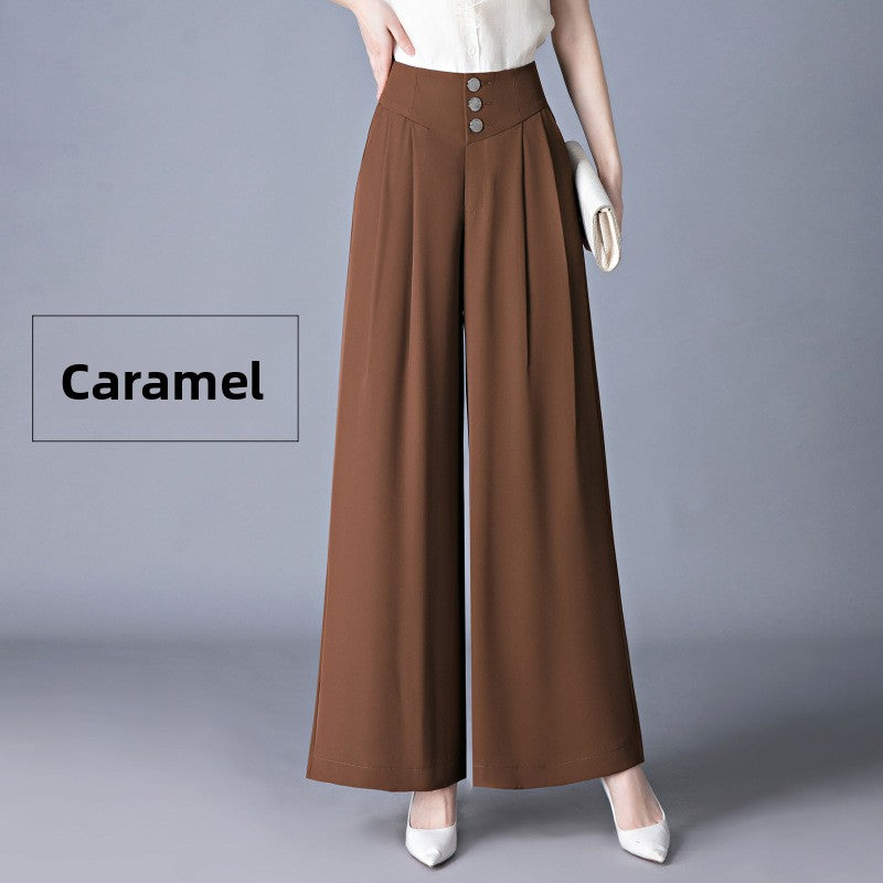 The Rhea Drape Straight-Leg Wide Trousers in Caramel