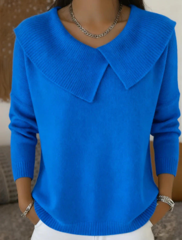The Capucine Wide-Collar Knit Sweater in Royal Blue