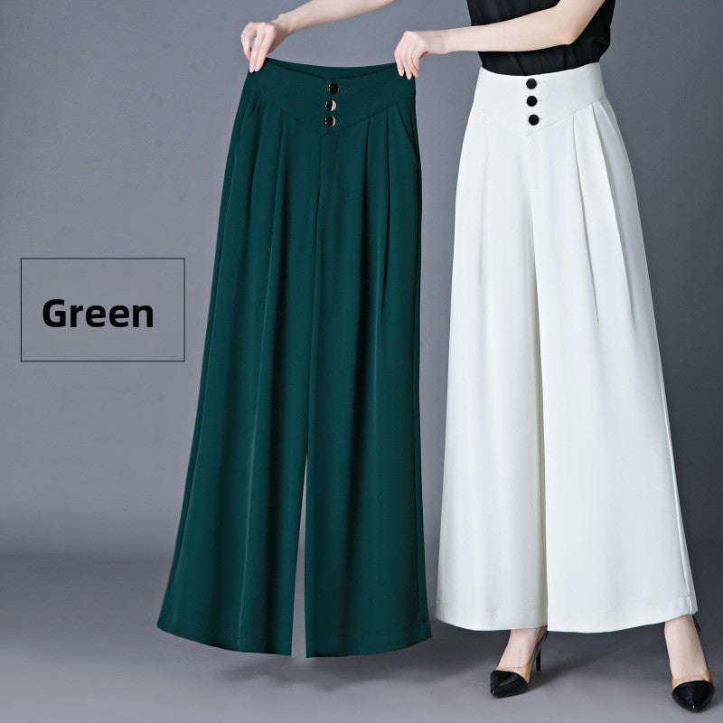 The Rhea Drape Straight-Leg Wide Trousers in Green