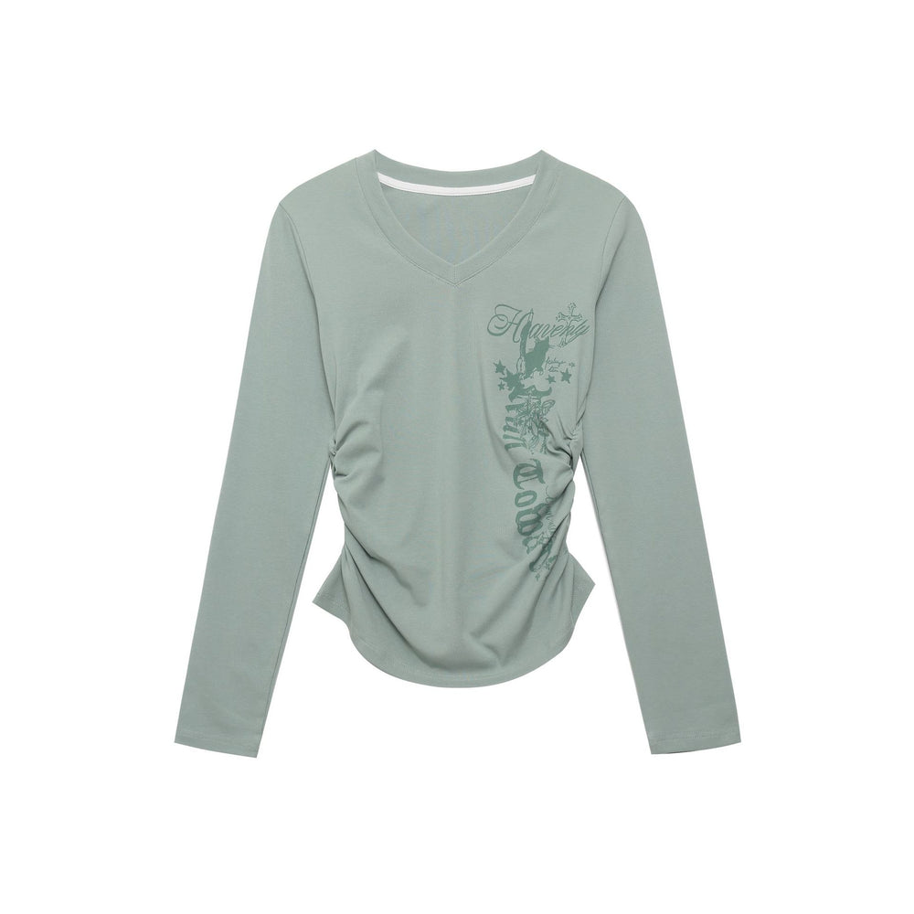 Womens Letter Print V-Neck T-Shirt