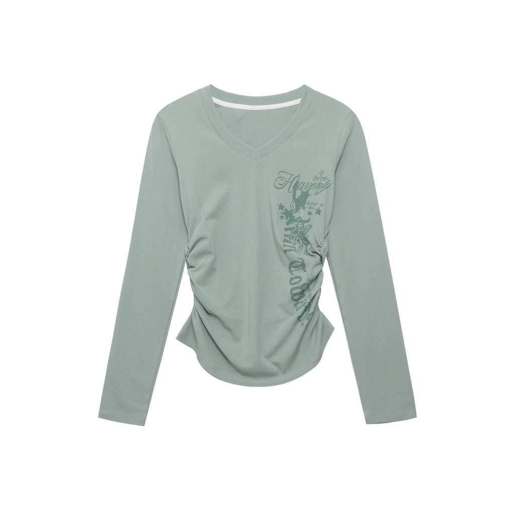 Womens Letter Print V-Neck T-Shirt
