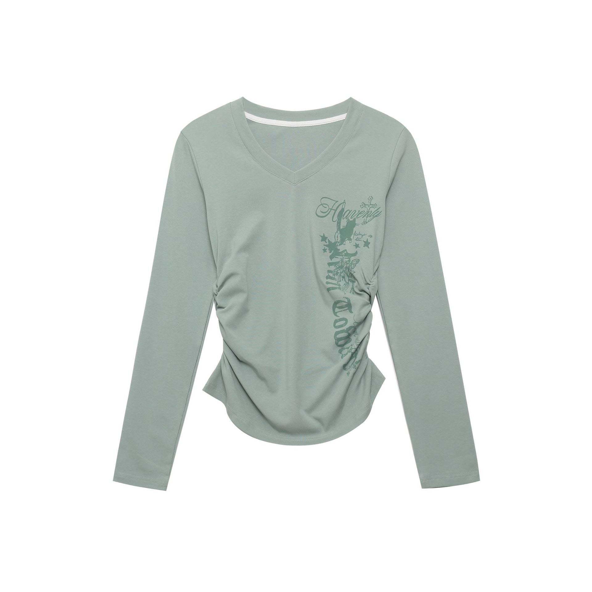 Womens Letter Print V-Neck T-Shirt