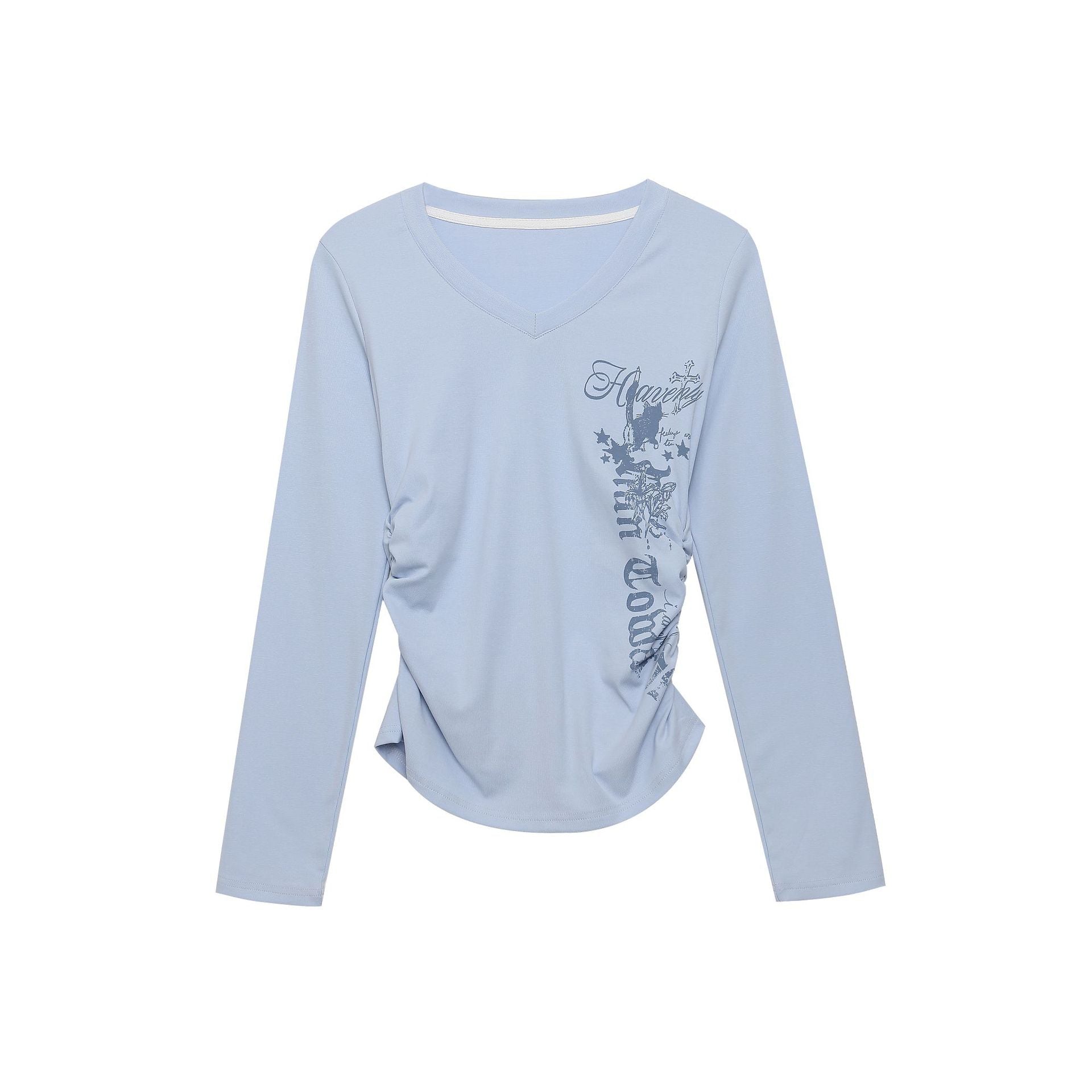 Womens Letter Print V-Neck T-Shirt