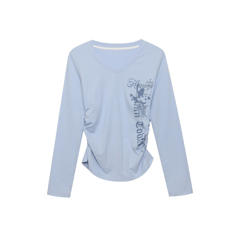 Womens Letter Print V-Neck T-Shirt