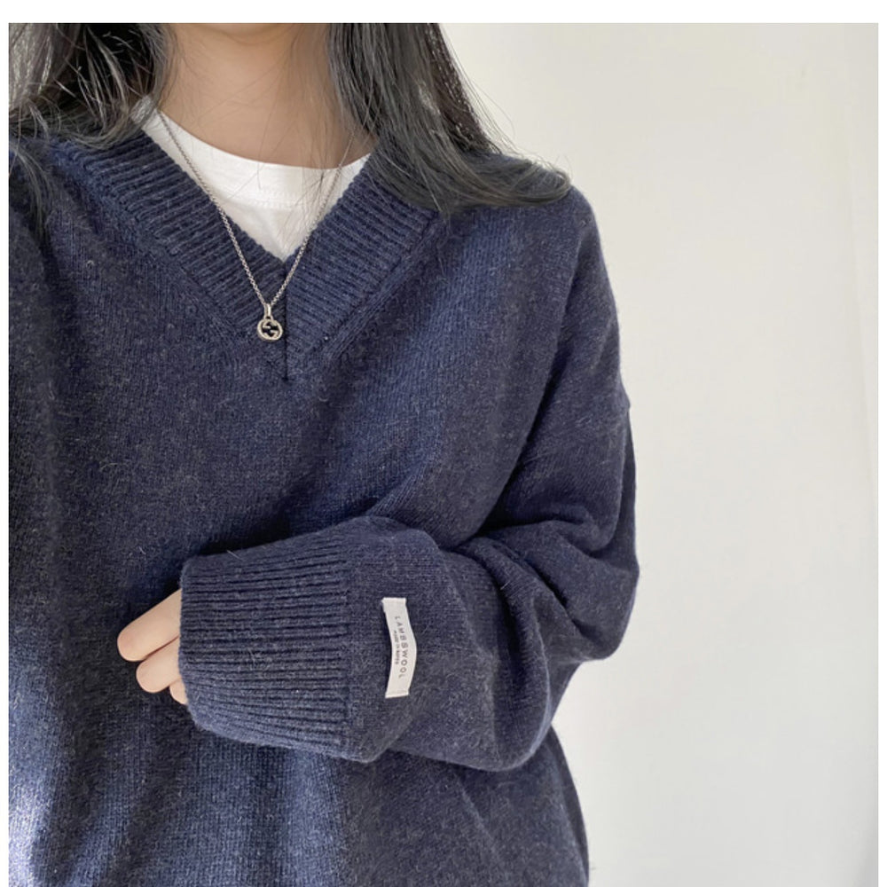 The Harper Oversized V-Neck Sweater in Navy