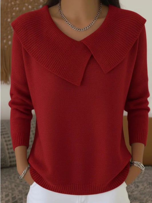 The Capucine Wide-Collar Knit Sweater in Wine Red