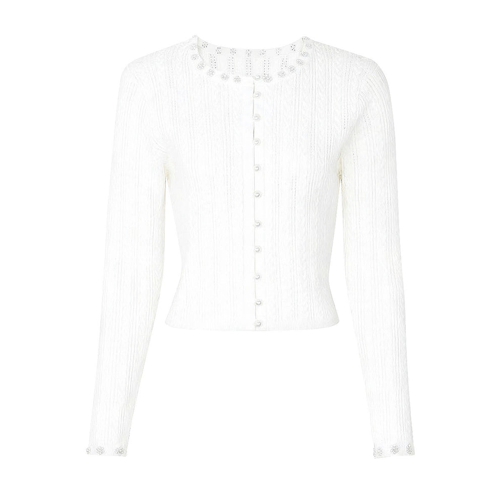 The Lumina Two-Piece Viscose Knit Cardigan & Sleeveless Slip Dress Set in White - Knit Cardigan