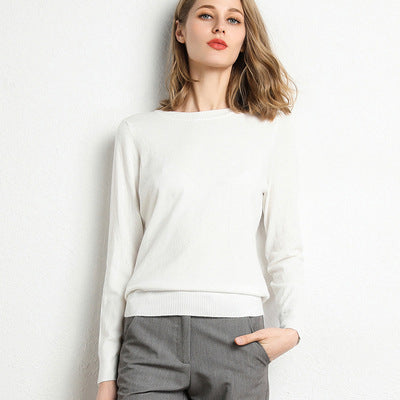 The Nora Fine-Knit Crewneck Sweater in White