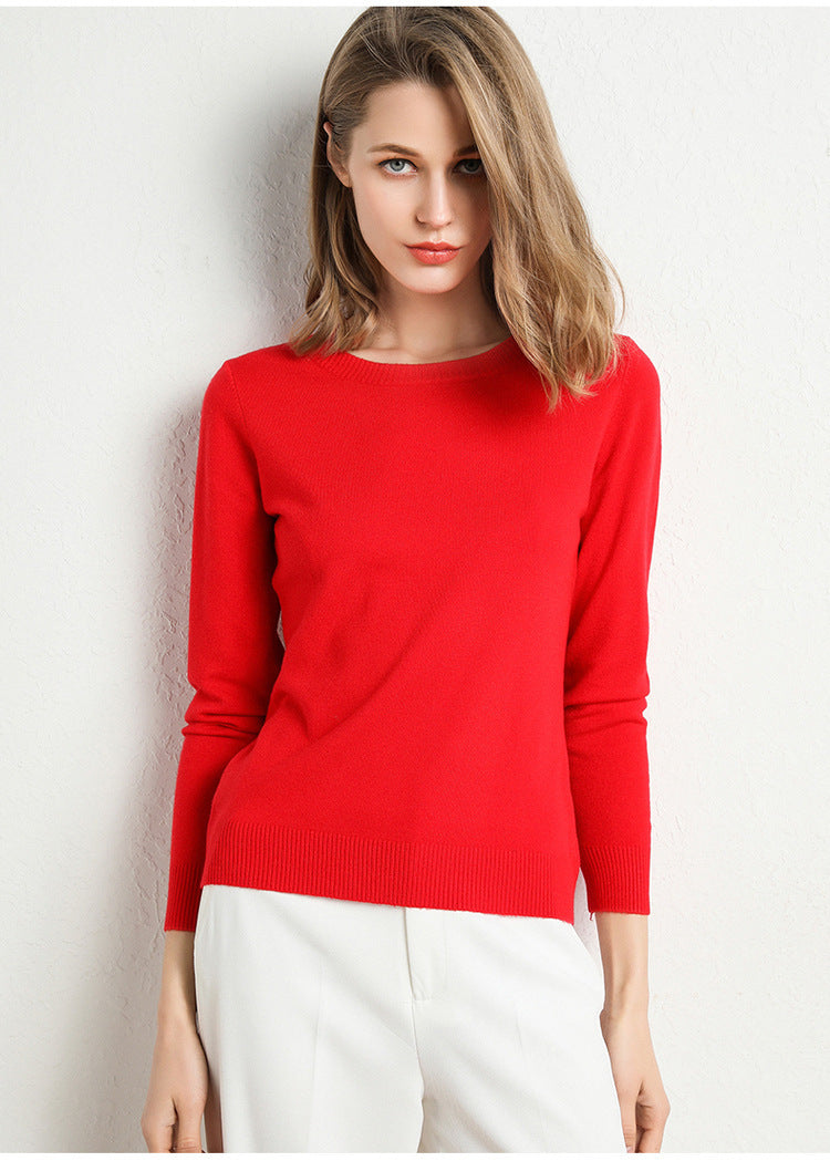 The Nora Fine-Knit Crewneck Sweater in Red