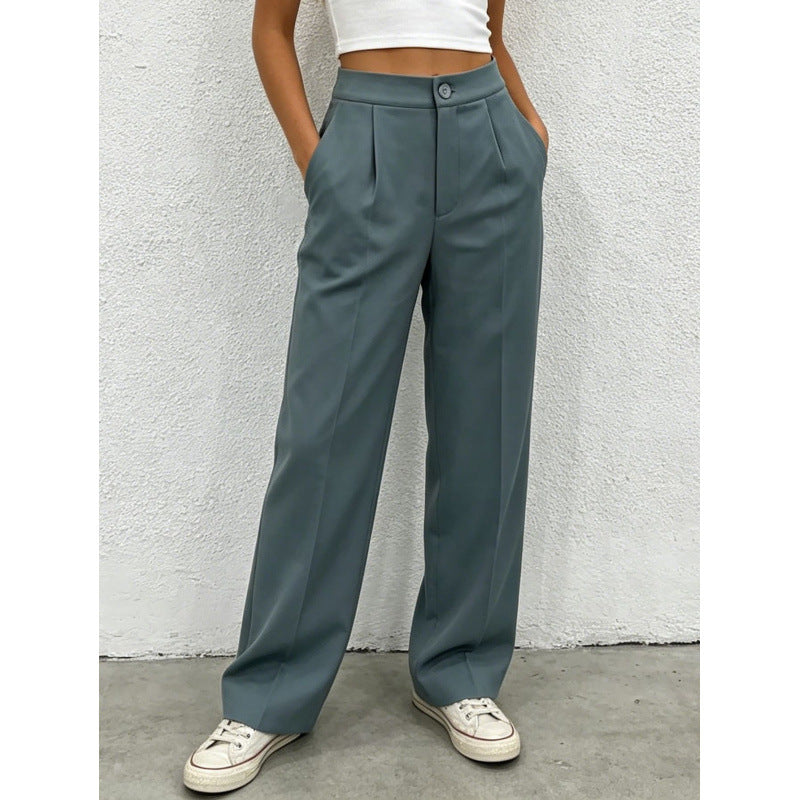 The Maeve Pleated Straight-Leg Trousers in Slate Gray