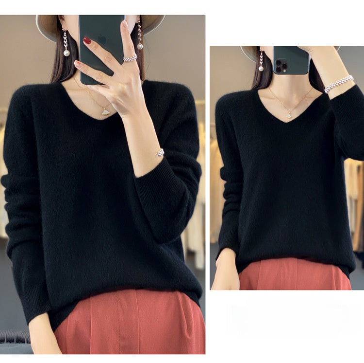 The Ada Relaxed V-Neck Knit Sweater in Black