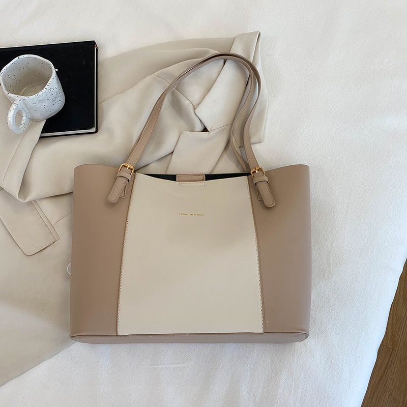 The Margaux Structured Faux-Leather Shoulder Tote in Off-White & Khaki