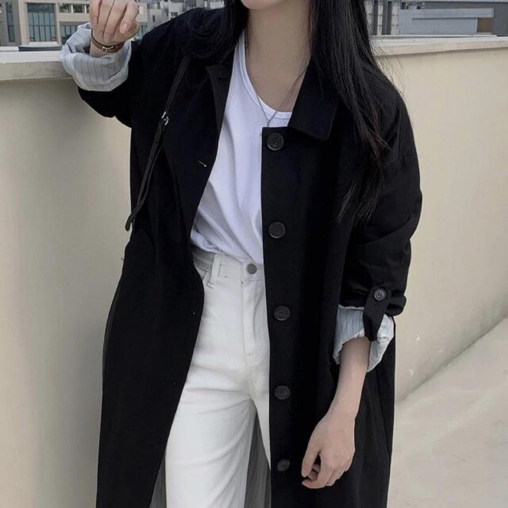 Womens Single-Breasted Long Trench Coat